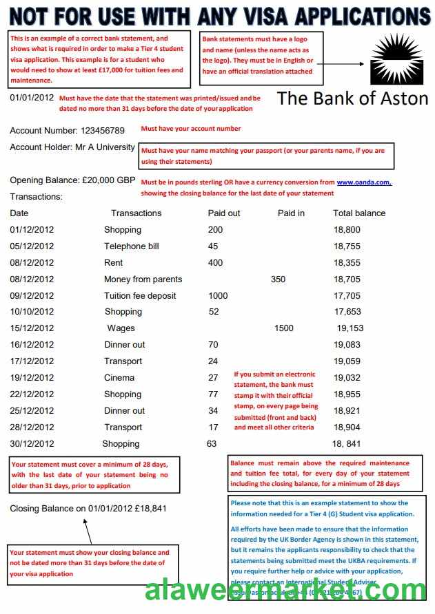 United Kingdom The Bank of Aston bank statement template in Word format